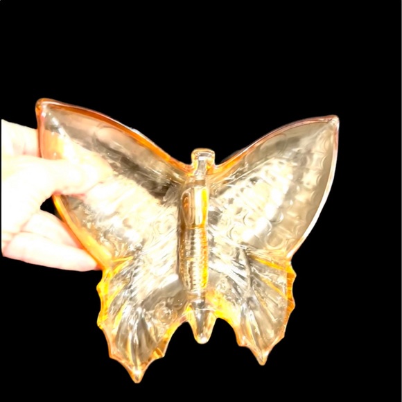 Beautiful Orange Carnival glass Butterfly Trinket Dish - Picture 3 of 4